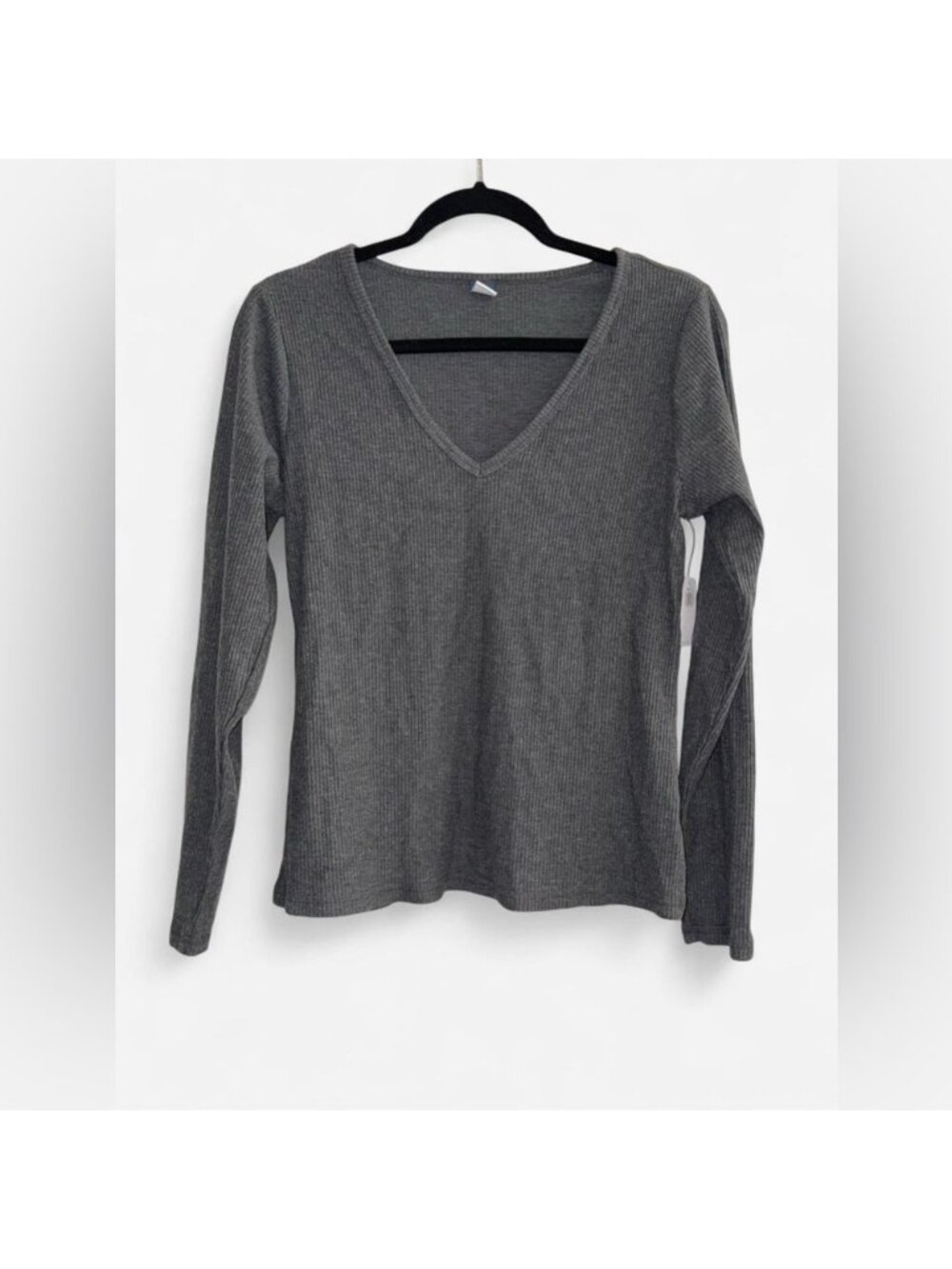 Gray V-Neck Ribbed Women's Top